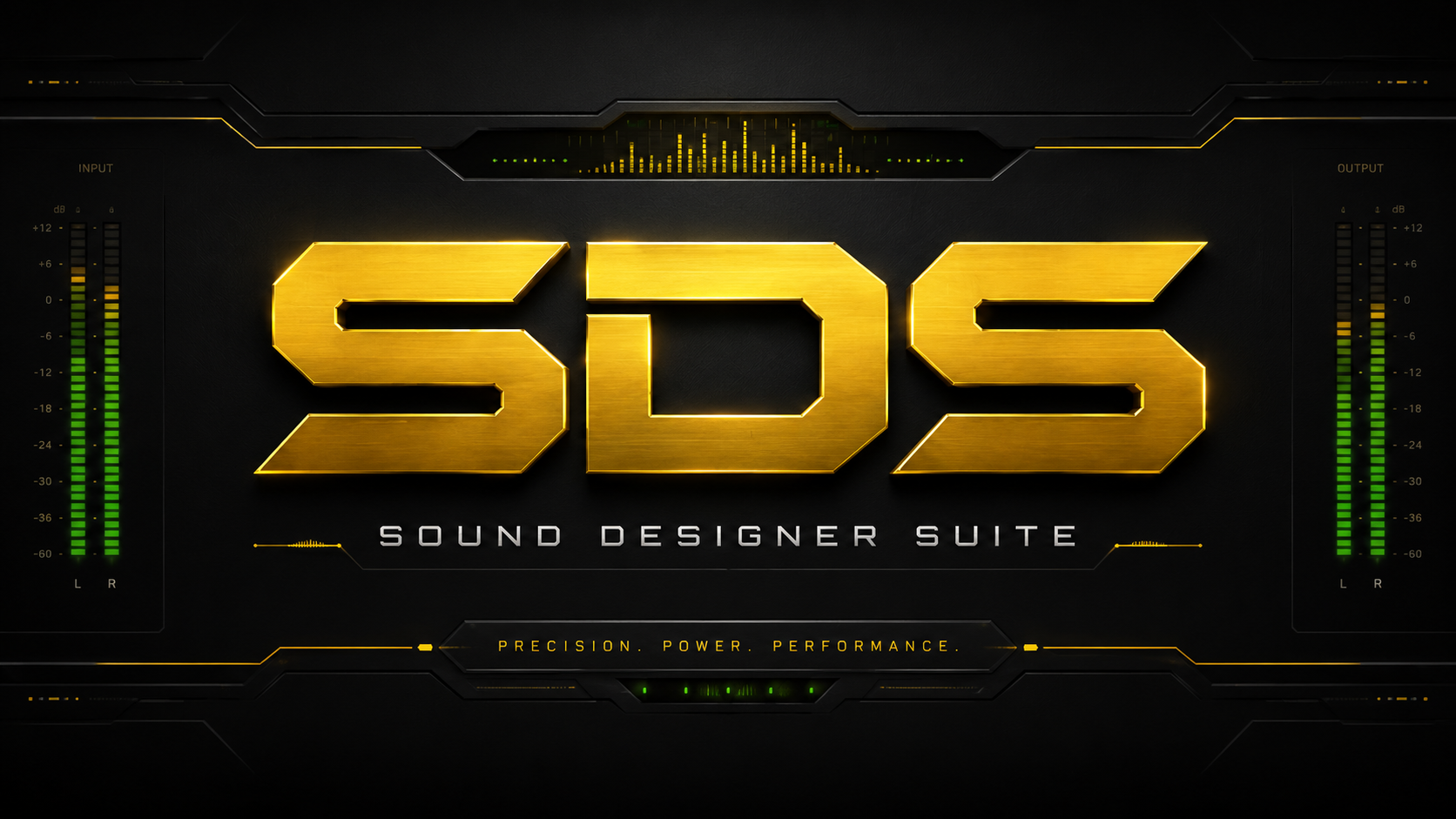 SDS Sound Designer Suite branding with audio meter graphics